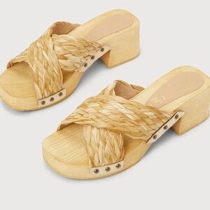 Seychelles Warm Waters Natural Raffia Wooden Platform Slide Sandals Size 6